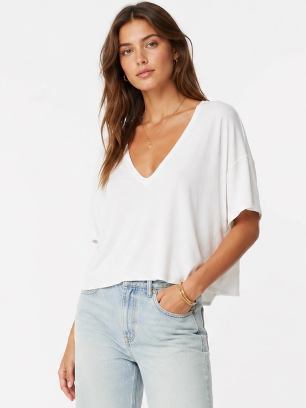 Majestic Filatures French Touch Soft V Neck Tee White Size 3 Large